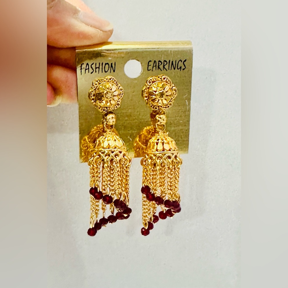 Gold and Red Fashion Earrings
